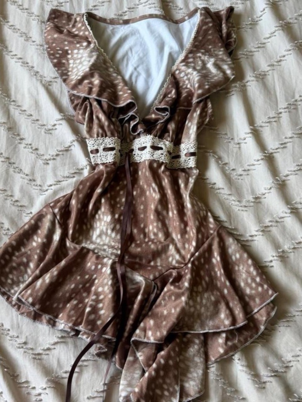 Deer polka dot lace ruffly style top
